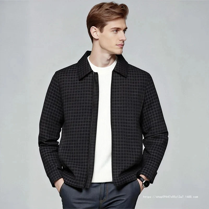 Herren Leichtes kariertes Overshirt-Jackett mit verdecktem Zwei-Wege-Reißverschluss und Hemdkragen Nord Taschen