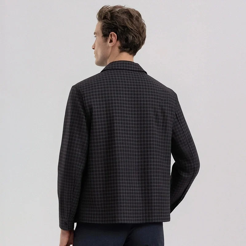 Herren Leichtes kariertes Overshirt-Jackett mit verdecktem Zwei-Wege-Reißverschluss und Hemdkragen Nord Taschen