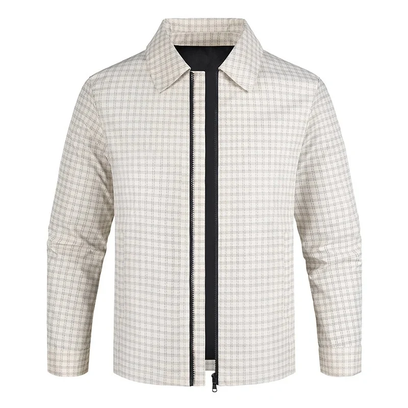Herren Leichtes kariertes Overshirt-Jackett mit verdecktem Zwei-Wege-Reißverschluss und Hemdkragen Nord Taschen