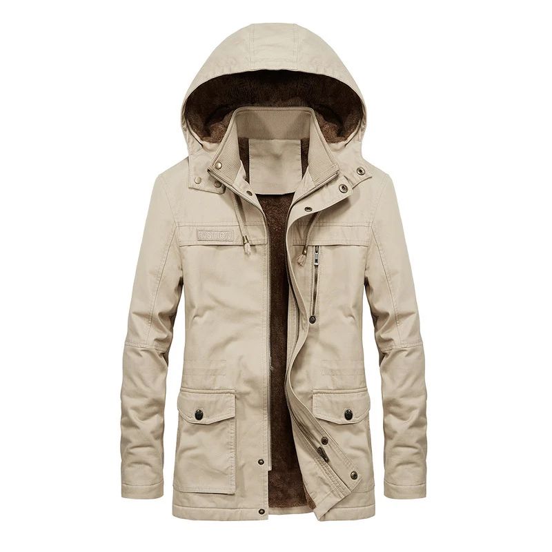 Herren Thermo-Fieldparka im Canvas‑Look mit wärmender Teddy-Innenfütterung und verstellbarer Kapuze Nord Taschen