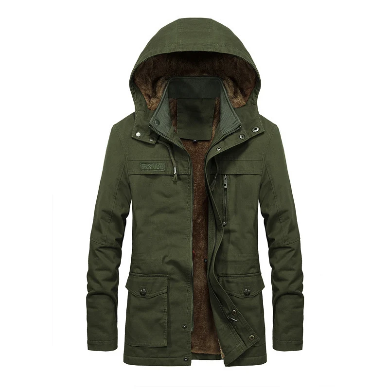 Herren Thermo-Fieldparka im Canvas‑Look mit wärmender Teddy-Innenfütterung und verstellbarer Kapuze Nord Taschen