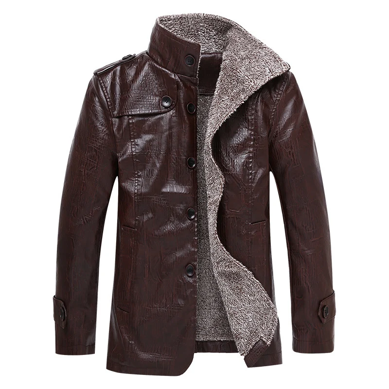 Herren Texturierte Kunstleder-Midlayerjacke mit Teddyfleece-Innenfutter, Stehkragen und Schulterpatten Nord Taschen