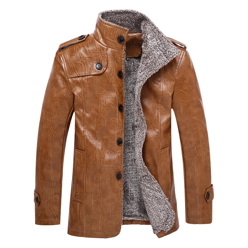 Herren Texturierte Kunstleder-Midlayerjacke mit Teddyfleece-Innenfutter, Stehkragen und Schulterpatten Nord Taschen
