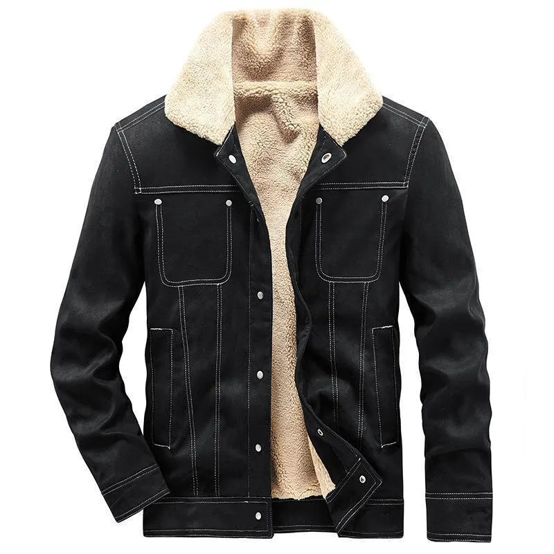 Herren Teddygefütterte Canvasjacke im Pilotenstil mit Kontrastnähten Nord Taschen