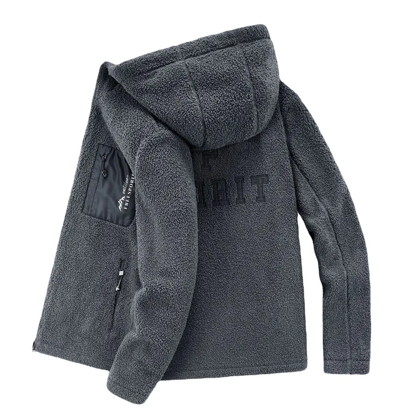 Herren Teddyfleece Kapuzenjacke mit Nylon-Brusttasche und Zwei‑Wege‑Reißverschluss Nord Taschen