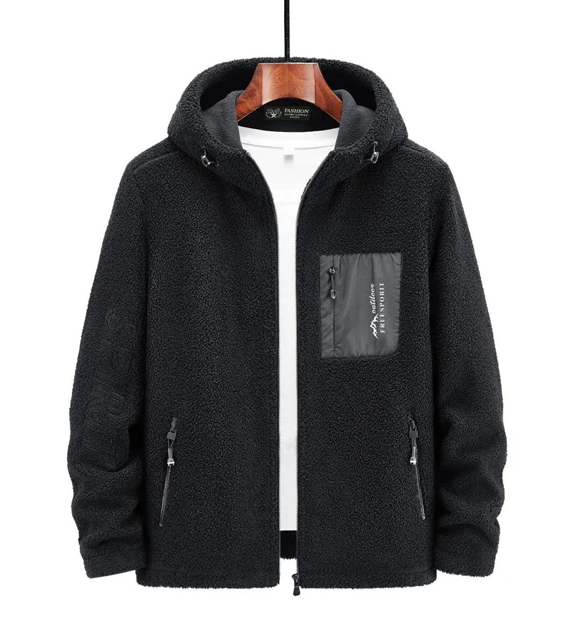 Herren Teddyfleece Kapuzenjacke mit Nylon-Brusttasche und Zwei‑Wege‑Reißverschluss Nord Taschen