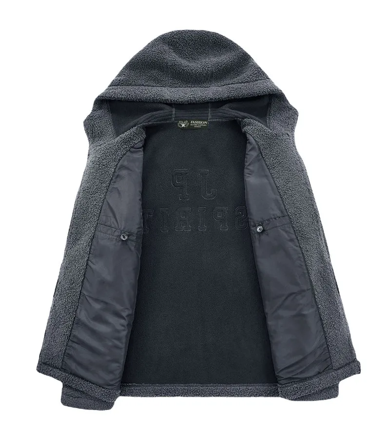 Herren Teddyfleece Kapuzenjacke mit Nylon-Brusttasche und Zwei‑Wege‑Reißverschluss Nord Taschen
