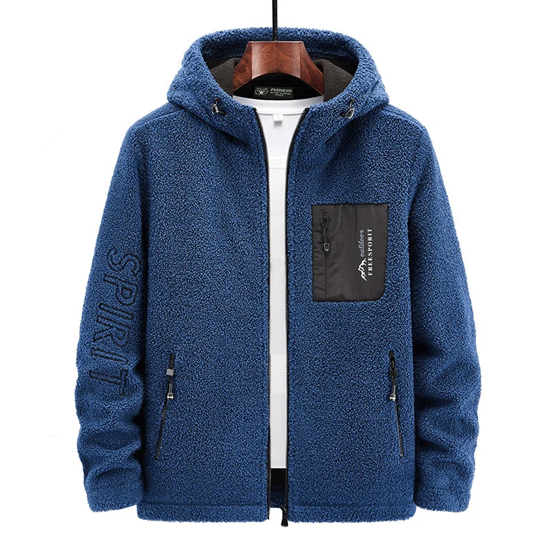 Herren Teddyfleece Kapuzenjacke mit Nylon-Brusttasche und Zwei‑Wege‑Reißverschluss Nord Taschen