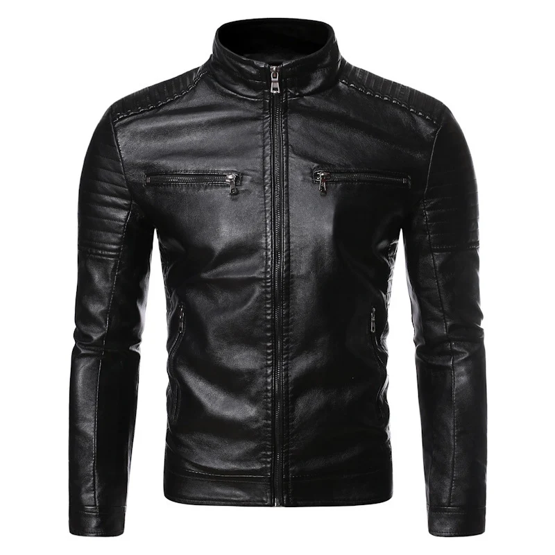 Herren taillierter Moto-Blouson aus weicher Lederoptik mit ergonomischer Schultersteppung und verdeckten Reißverschlüssen Nord Taschen