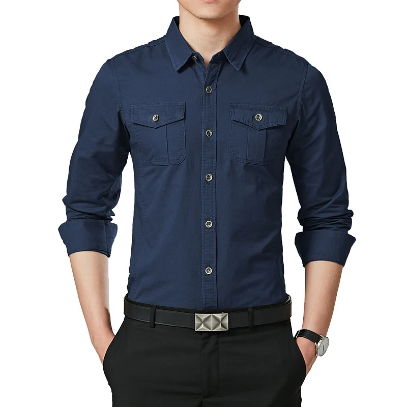 Herren Slim-Fit Oxford-Hemd mit Brustklappen und Kentkragen Nord Taschen