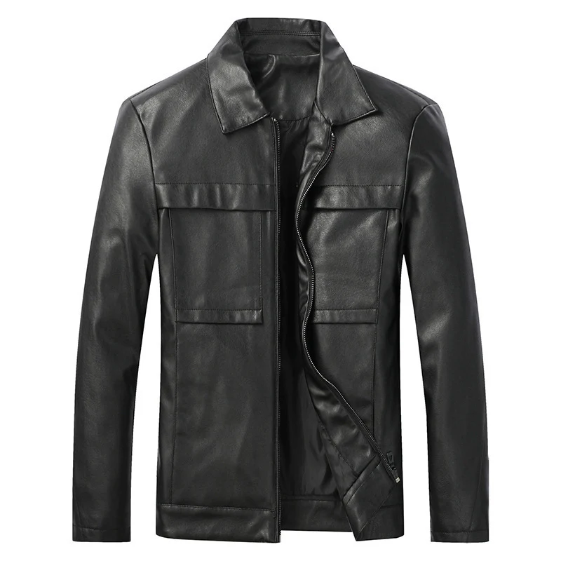 Herren Slim‑Fit Lederoptik-Truckerjacke mit Hemdkragen, verdecktem Reißverschluss und Pattentaschen Nord Taschen