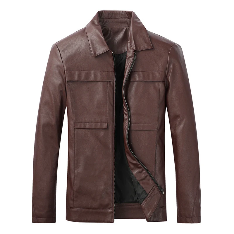 Herren Slim‑Fit Lederoptik-Truckerjacke mit Hemdkragen, verdecktem Reißverschluss und Pattentaschen Nord Taschen
