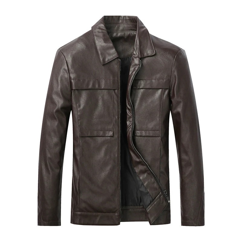 Herren Slim‑Fit Lederoptik-Truckerjacke mit Hemdkragen, verdecktem Reißverschluss und Pattentaschen Nord Taschen