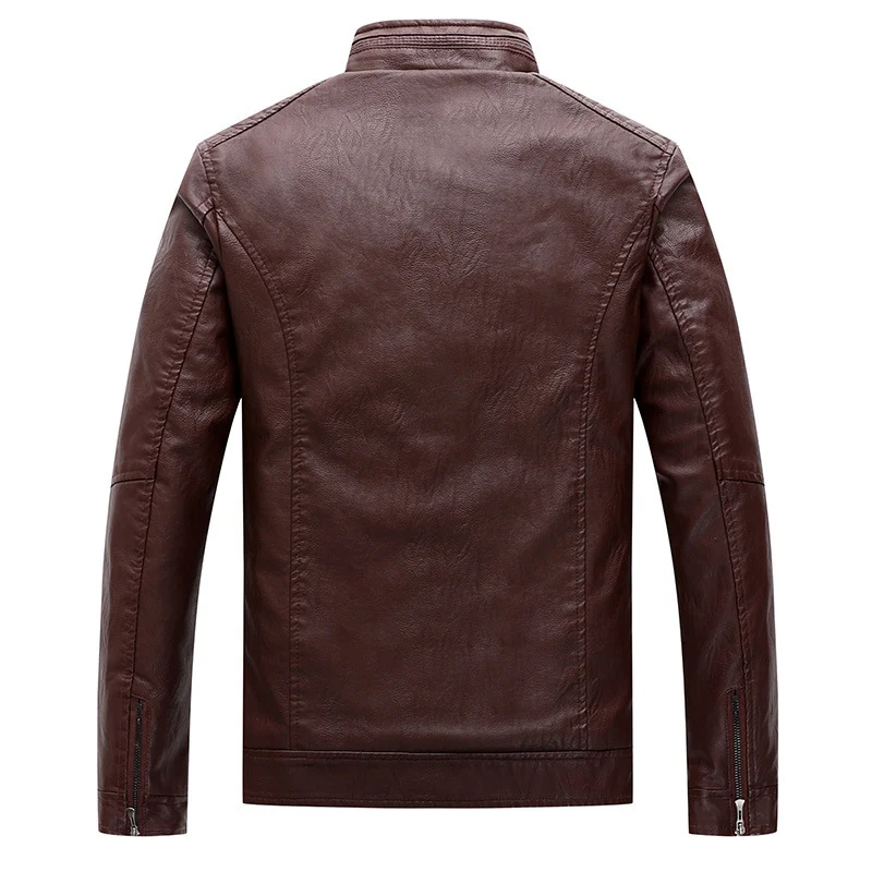 Herren Slim-Fit Lederoptik-Motojacke mit Stehkragen und Reißverschlusstaschen Nord Taschen