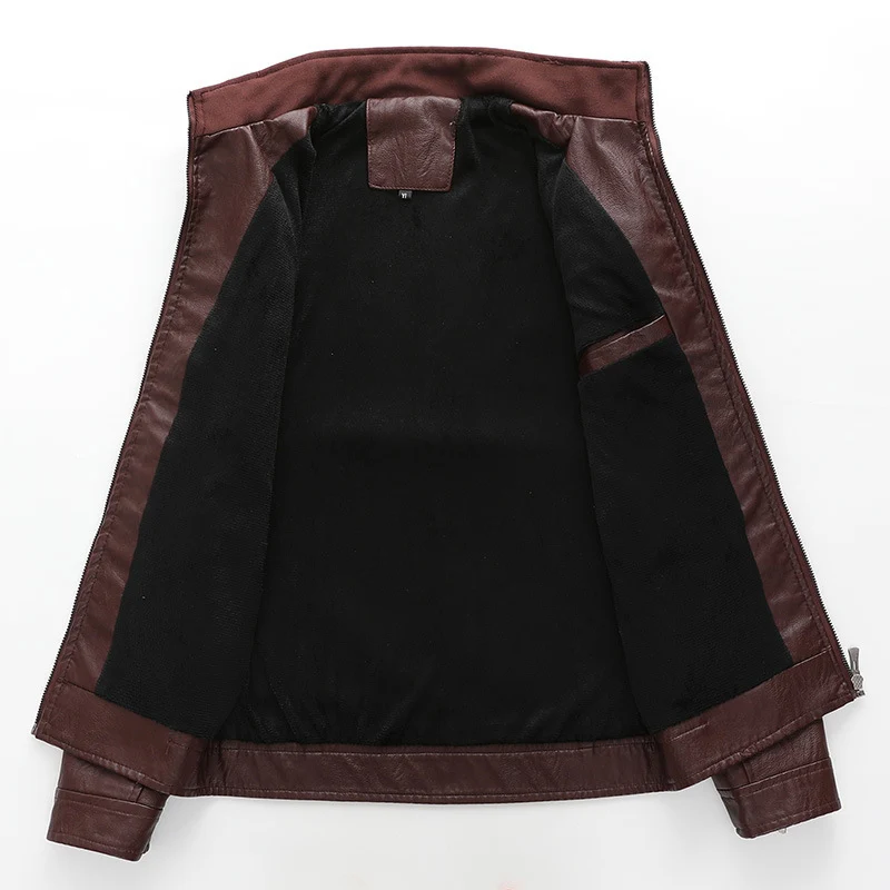 Herren Slim-Fit Lederoptik-Motojacke mit Stehkragen und Reißverschlusstaschen Nord Taschen