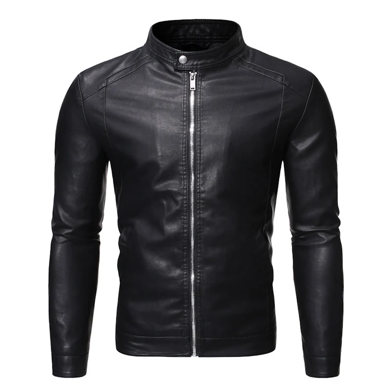 Herren Slim-Fit Lederoptik-Blouson im Racer-Minimalstil mit Druckknopf-Stehkragen Nord Taschen