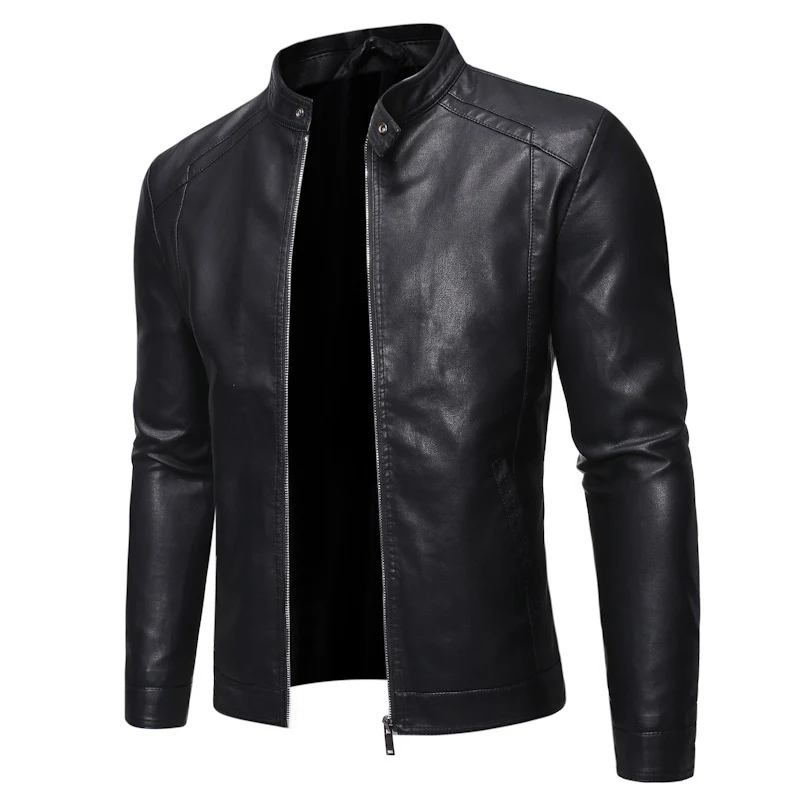 Herren Slim-Fit Lederoptik-Blouson im Racer-Minimalstil mit Druckknopf-Stehkragen Nord Taschen