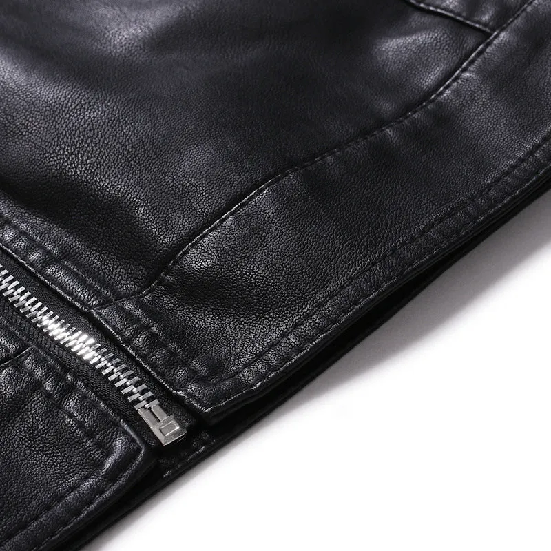 Herren Slim-Fit Lederoptik-Blouson im Racer-Minimalstil mit Druckknopf-Stehkragen Nord Taschen