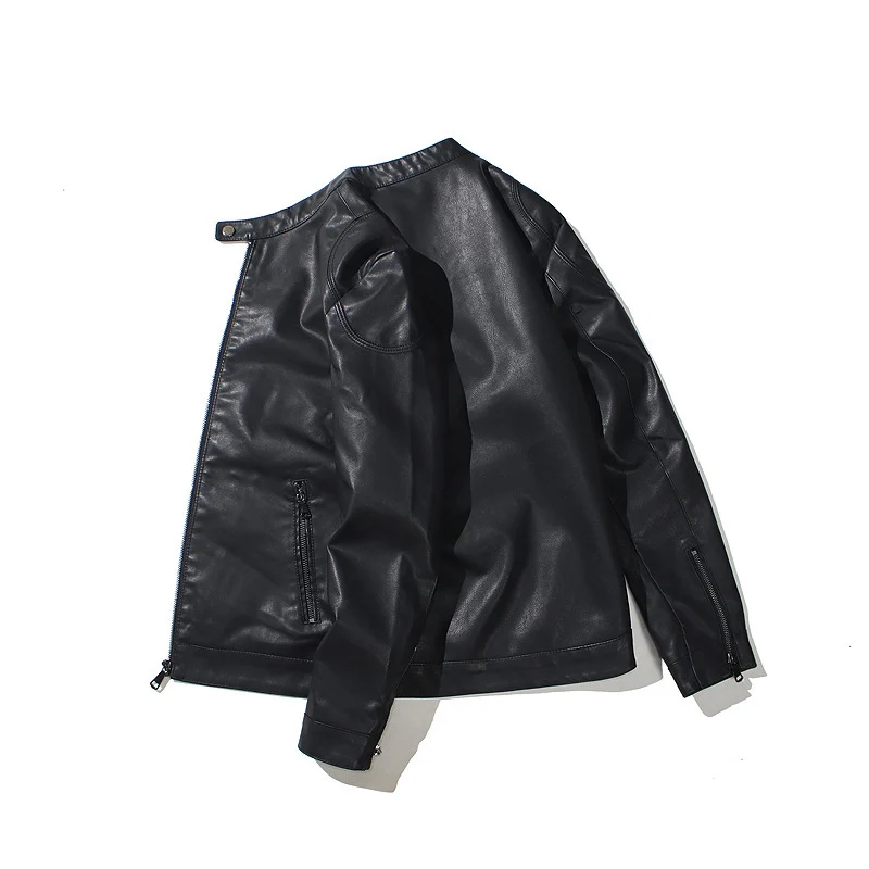 Herren Slim-Fit Kunstleder-Motorradblouson mit Stehkragen und ergonomischer Schultersteppung Nord Taschen