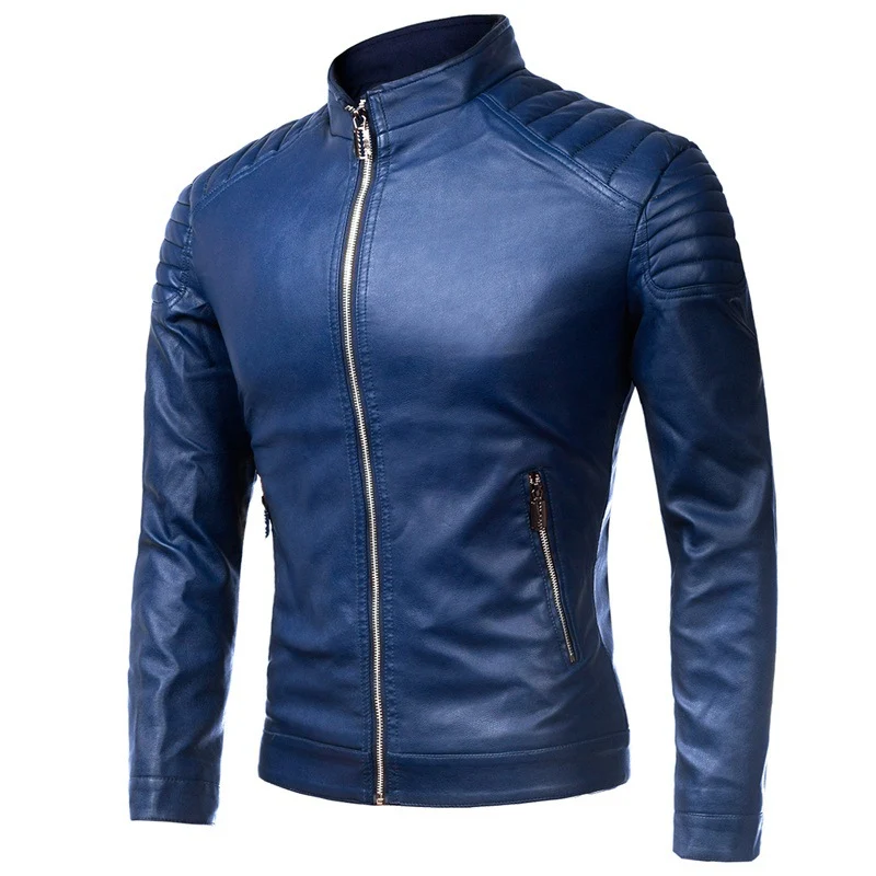 Herren Slim-Fit Kunstleder-Motorradblouson mit gesteppter Schulter und Stehkragen Nord Taschen