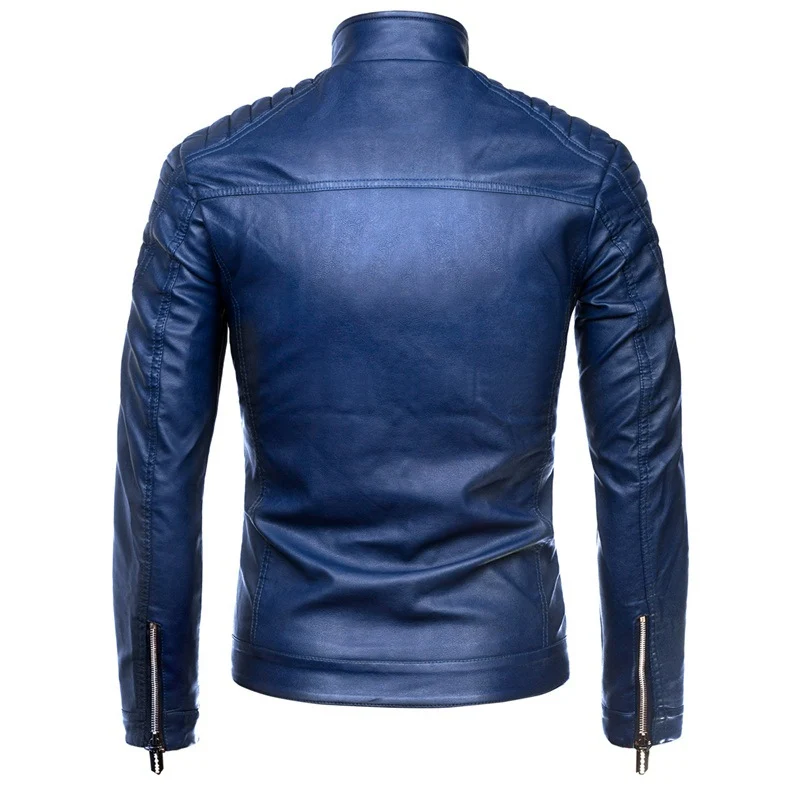 Herren Slim-Fit Kunstleder-Motorradblouson mit gesteppter Schulter und Stehkragen Nord Taschen