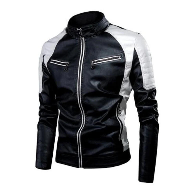 Herren Slim-Fit Kunstleder-Motojacke im Retro-Racer-Design mit gepolsterten Schultereinsätzen und Zipperdetails Nord Taschen