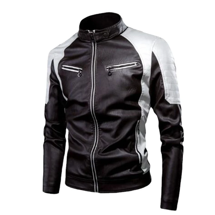 Herren Slim-Fit Kunstleder-Motojacke im Retro-Racer-Design mit gepolsterten Schultereinsätzen und Zipperdetails Nord Taschen