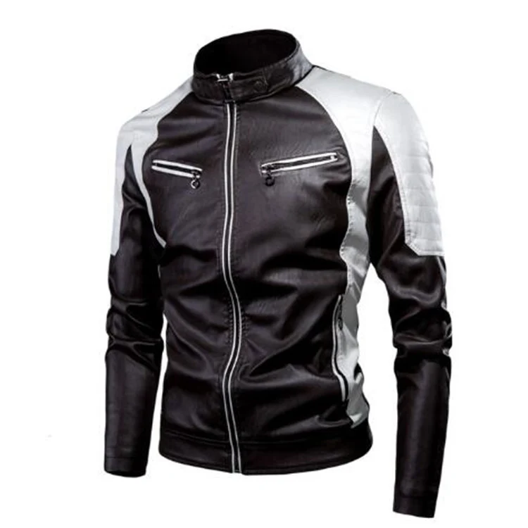 Herren Slim-Fit Kunstleder-Motojacke im Retro-Racer-Design mit gepolsterten Schultereinsätzen und Zipperdetails Nord Taschen