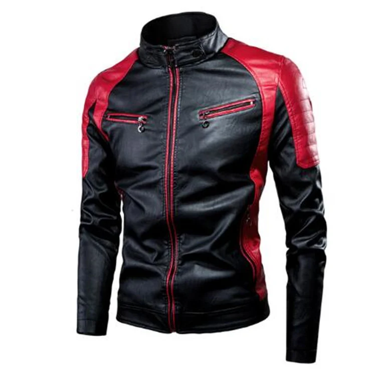 Herren Slim-Fit Kunstleder-Motojacke im Retro-Racer-Design mit gepolsterten Schultereinsätzen und Zipperdetails Nord Taschen