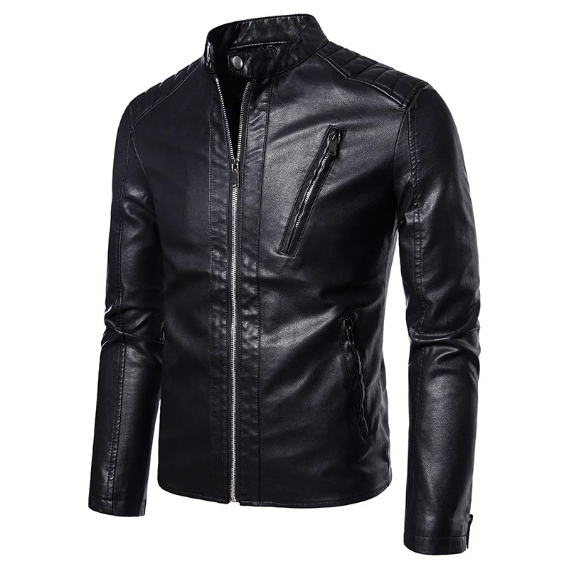 Herren Slim-Fit Kunstleder‑Motojacke im Aviator‑Minimalstil mit Stehkragen und Reißverschlusstaschen Nord Taschen