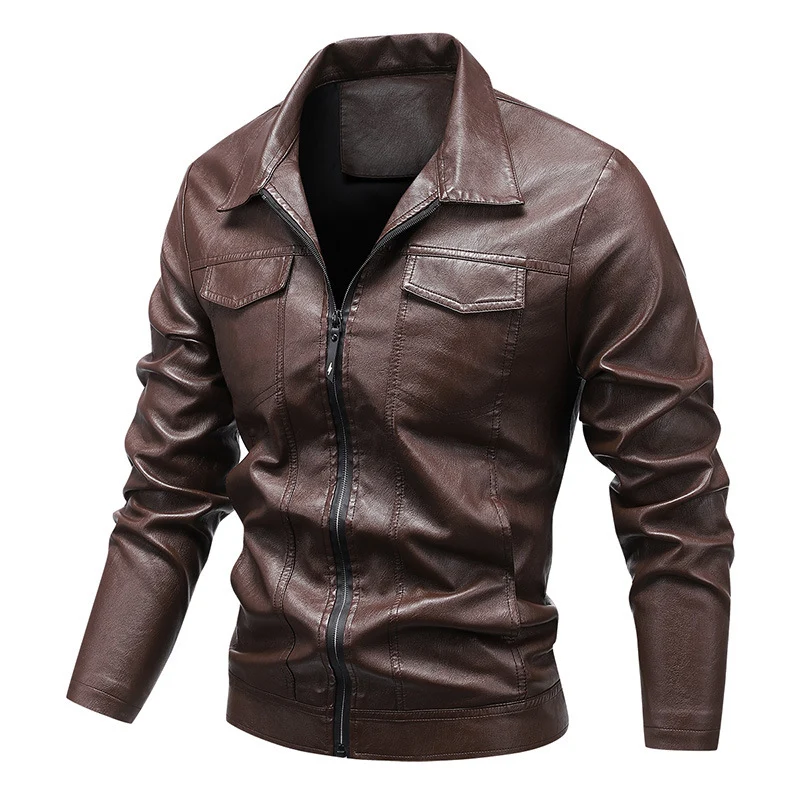Herren Slim‑Fit Kunstleder‑Blouson im Retro‑Aviator‑Look mit Hemdkragen Nord Taschen