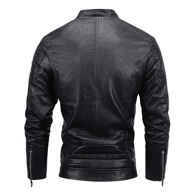Herren Slim-Fit Kunstleder-Bikerblouson mit gesteppter Schulterpasse und Reißverschluss Nord Taschen