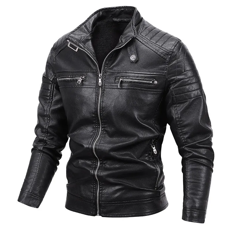 Herren Slim-Fit Kunstleder-Bikerblouson mit gesteppter Schulterpasse und Reißverschluss Nord Taschen