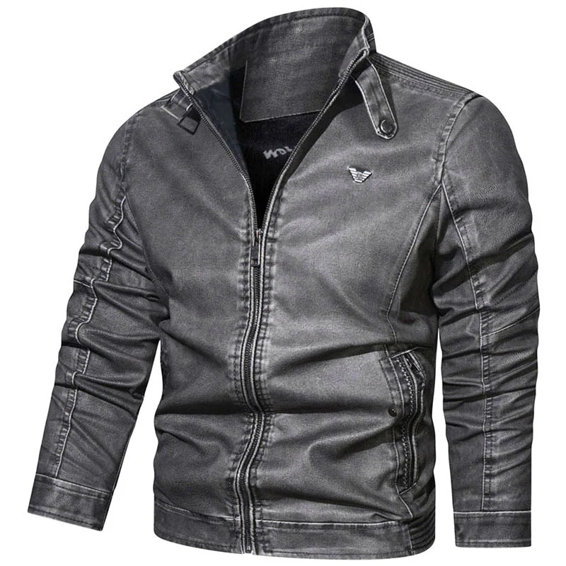 Herren Slim-Fit Jeansblouson im Pilotenstil mit Stehkragen, Ärmelraffungen und Reißverschlusstaschen Nord Taschen