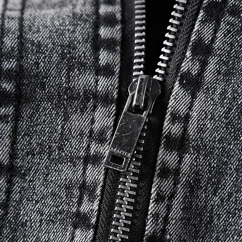 Herren Slim-Fit Denim-Workerblouson mit Stehkragen und Zipper-Details Nord Taschen