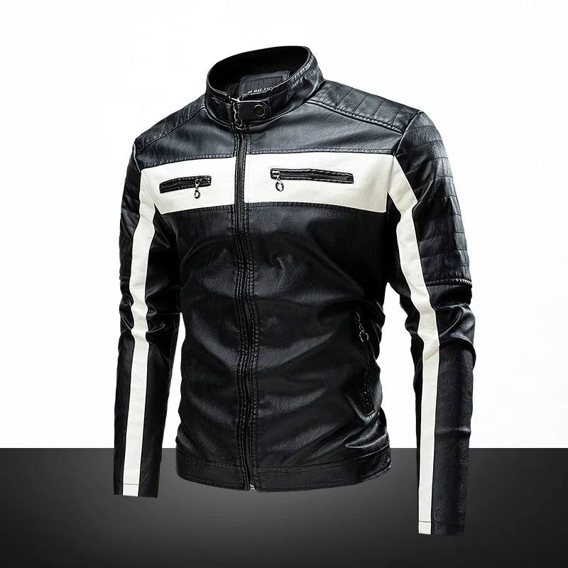 Herren Slim-Fit Bikerjacke im Retro‑Racing‑Look mit Stehkragen und gesteppter Schulterpartie Nord Taschen