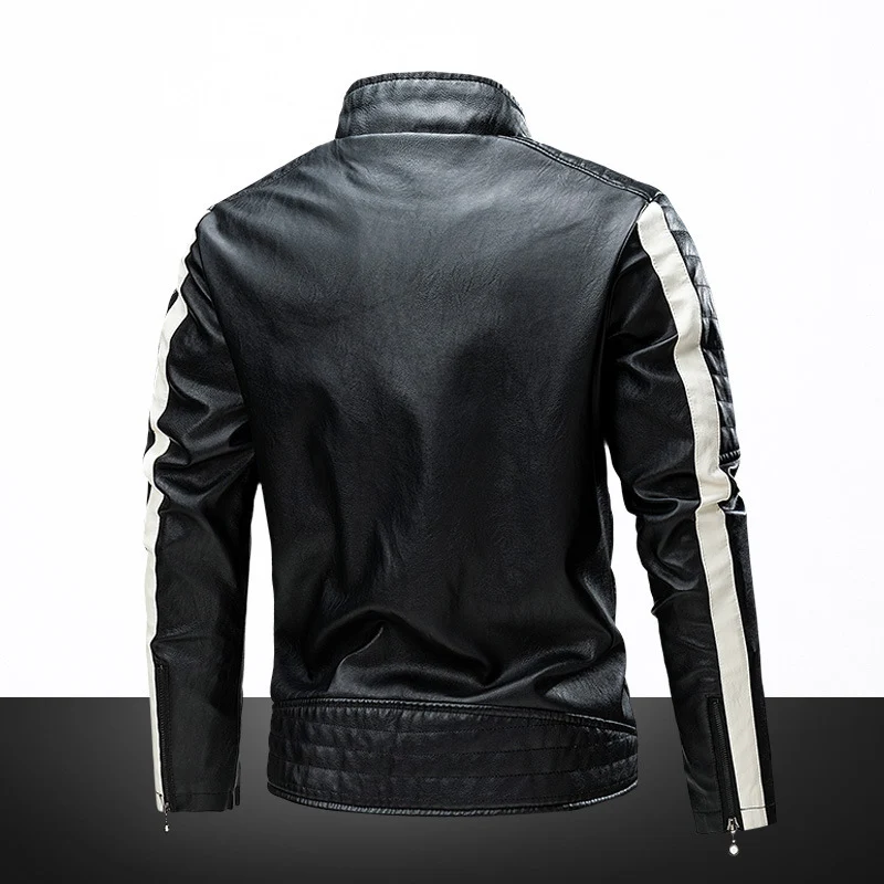 Herren Slim-Fit Bikerjacke im Retro‑Racing‑Look mit Stehkragen und gesteppter Schulterpartie Nord Taschen