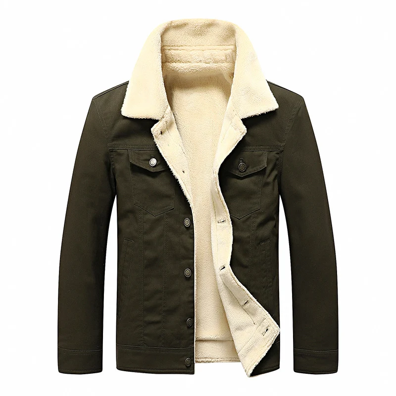 Herren Sherpa-gefüttertes Canvas-Truckerblouson mit Kunstfellkragen und Utility-Taschen Nord Taschen