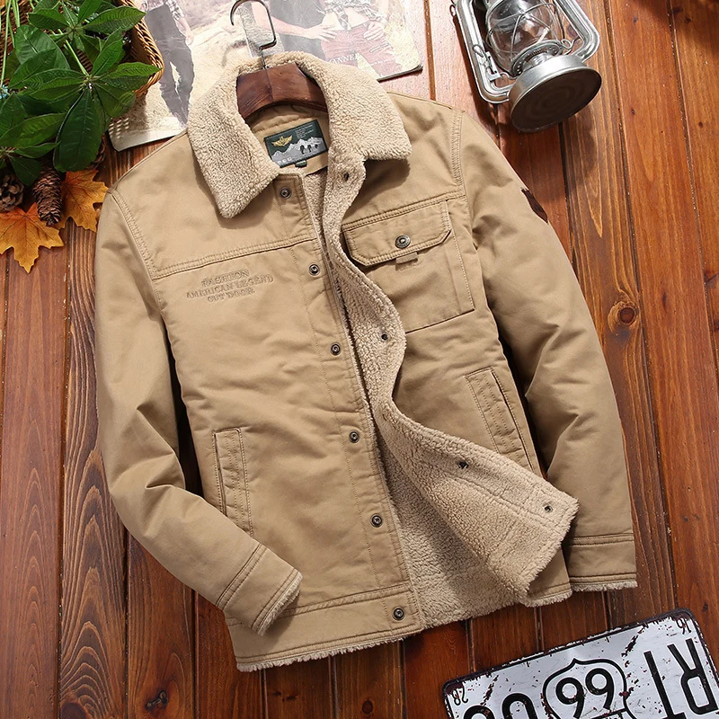 Herren Sherpa-gefütterte Canvas-Truckerjacke mit Hemdkragen und Pattentaschen Nord Taschen