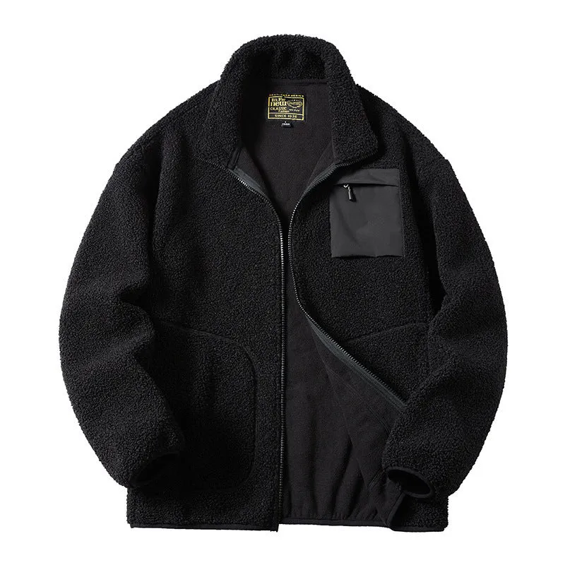Herren Sherpa‑Fleecejacke im Utility‑Style mit Reißverschluss‑Brusttasche und Stehkragen Nord Taschen