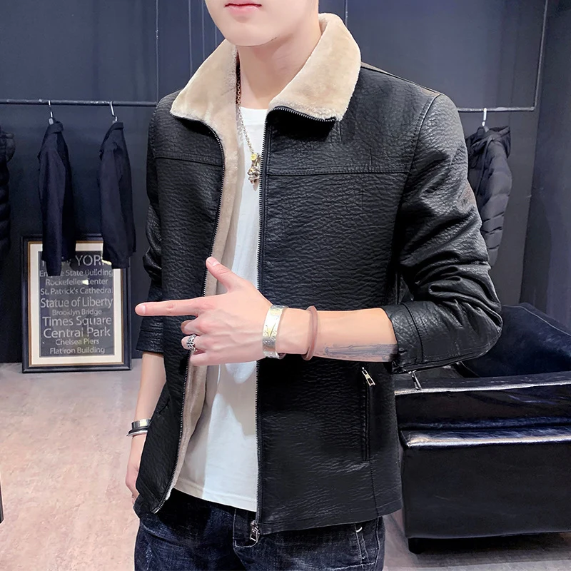 Herren schmal geschnittenes Kunstleder Blouson mit strukturiertem Finish und Teddykragen Nord Taschen