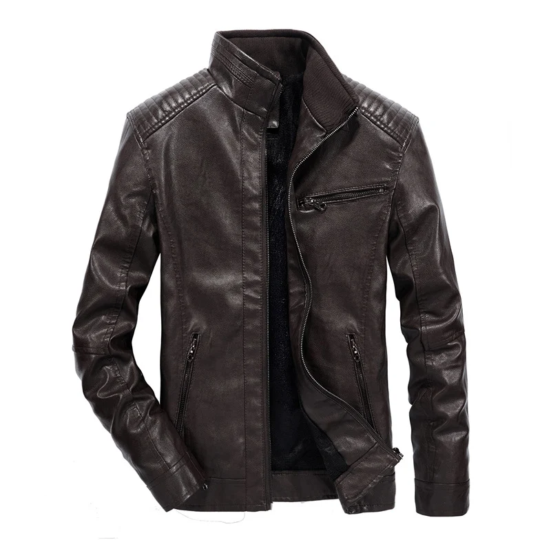 Herren schmal geschnittenes Kunstleder-Blouson mit hochschließendem Stehkragen und Schultersteppung Nord Taschen