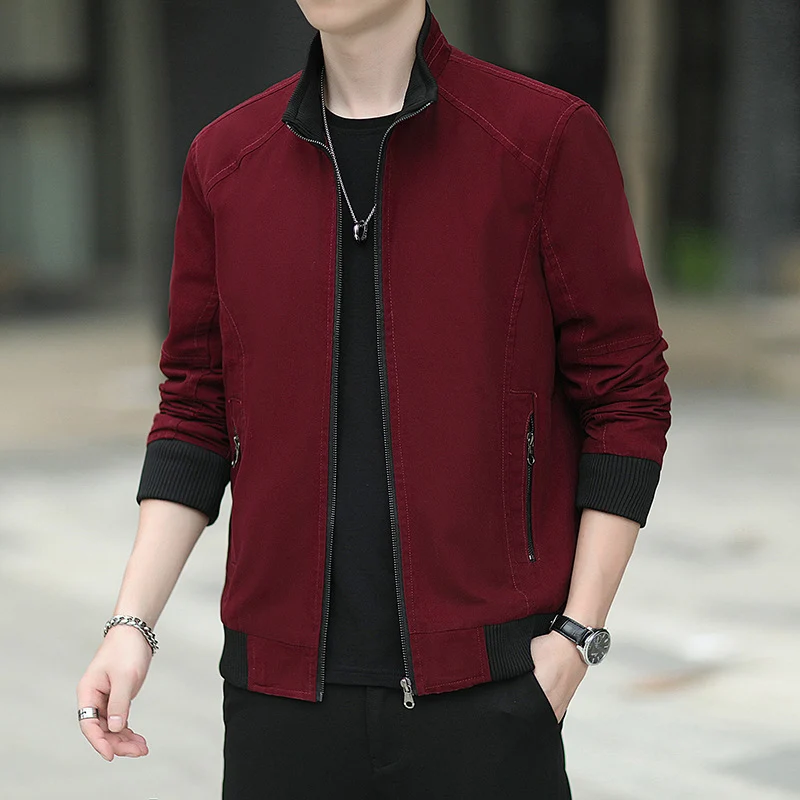 Herren schmal geschnittener Microcanvas‑Bomber mit hohem Stehkragen, verdecktem Reißverschluss und elastischen Rippbündchen Nord Taschen