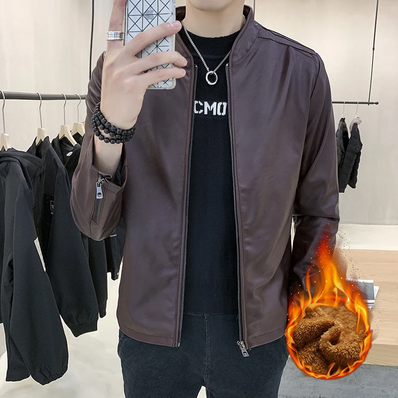 Herren schmal geschnittener Kunstleder Flightblouson mit minimalistischem Stehkragen und verdeckter Reißverschlussleiste Nord Taschen
