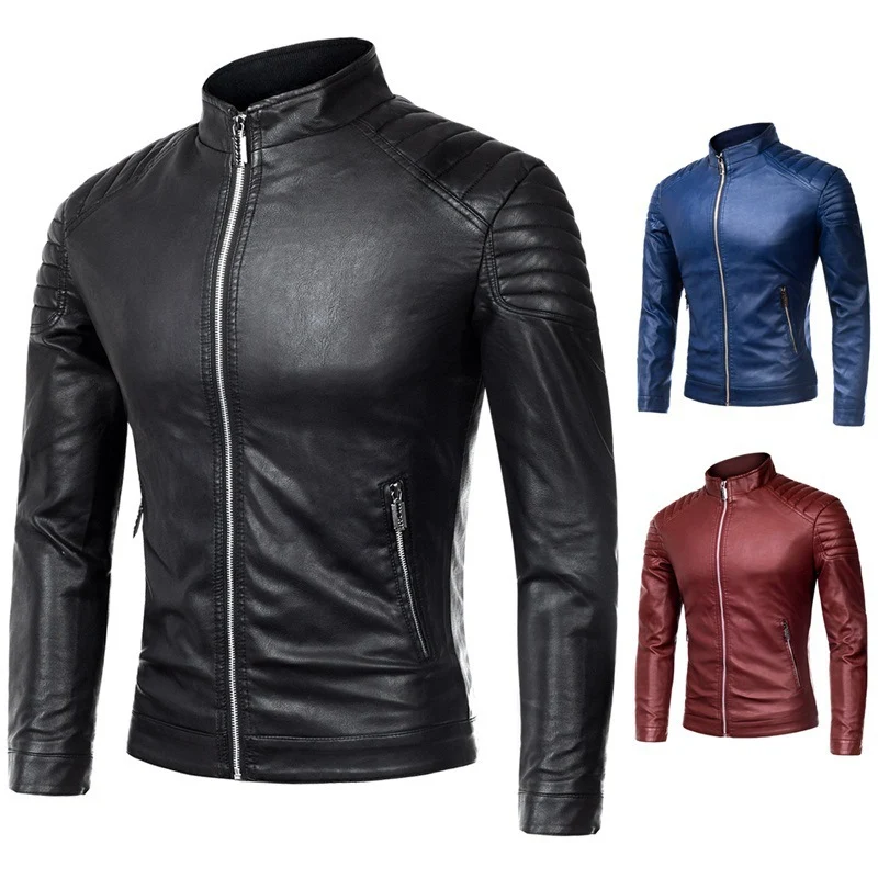 Herren schlankes Biker-Blouson aus glattem Leder mit gesteppter Schulterpartie und Stehkragen Nord Taschen