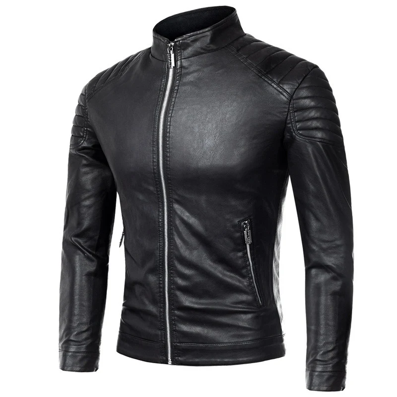Herren schlankes Biker-Blouson aus glattem Leder mit gesteppter Schulterpartie und Stehkragen Nord Taschen