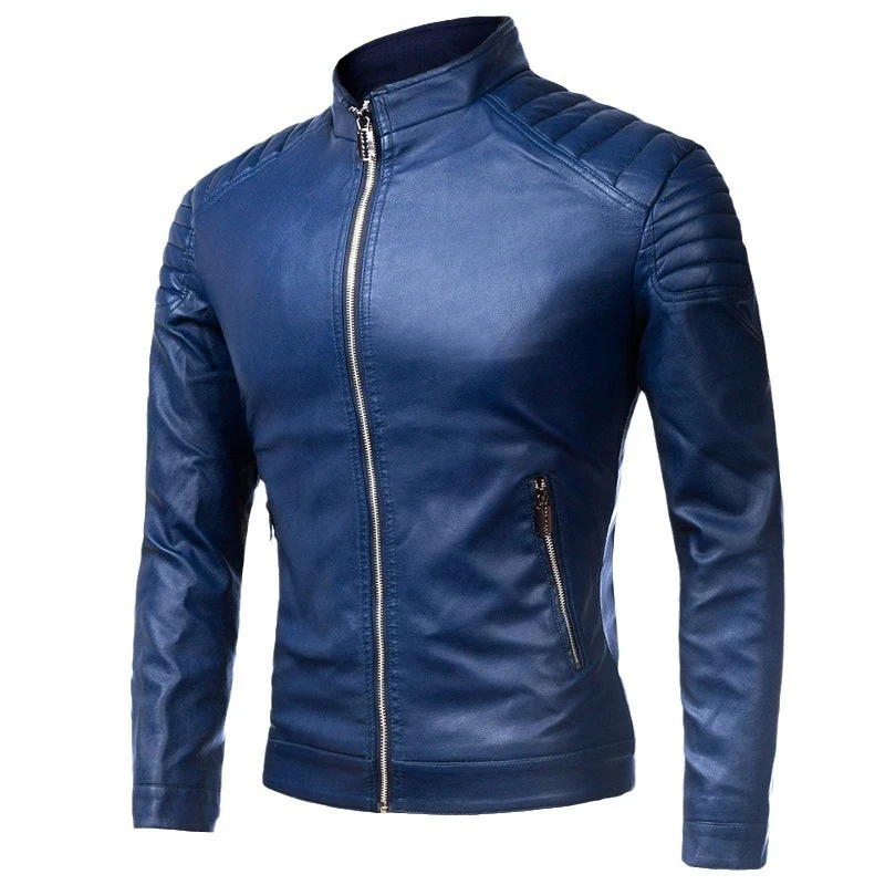 Herren schlankes Biker-Blouson aus glattem Leder mit gesteppter Schulterpartie und Stehkragen Nord Taschen