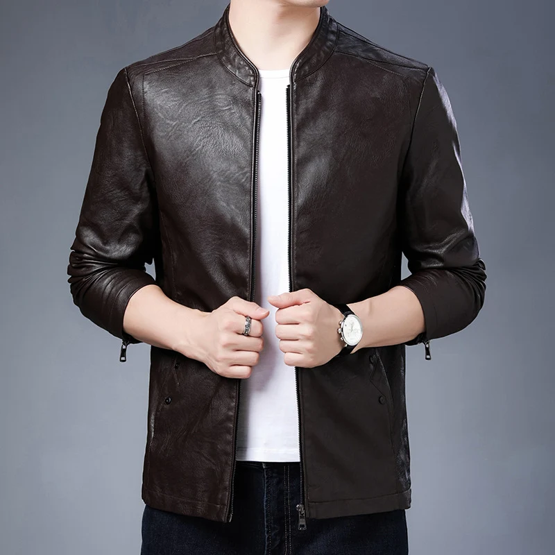 Herren schlanker Lederoptik-Blouson im Aviator-Minimalstil mit Stehkragen und Reißverschlussärmeln Nord Taschen