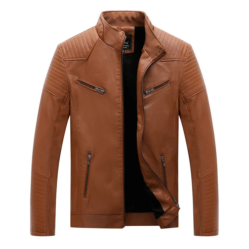 Herren schlanker Kunstleder-Moto-Blouson mit gesteppten Schulter- und Ärmelpaneelen Nord Taschen