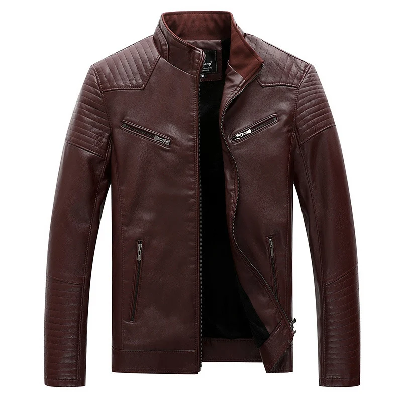 Herren schlanker Kunstleder-Moto-Blouson mit gesteppten Schulter- und Ärmelpaneelen Nord Taschen